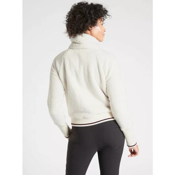 ATHLETA Tugga Sherpa Jacket Natural High Neck Full Zip Ribbed Cuffs Women's XS - Picture 9 of 15